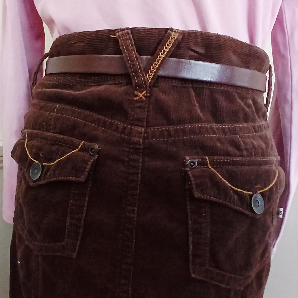 UNIONBAY Vintage Casual Chocolate Brown Cotton Corduroy Skirt Pockets - Picture 3 of 10